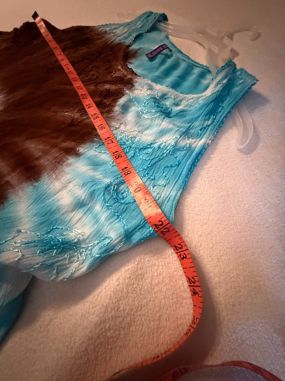 TRUE ROCK Turquoise & Chocolate Tie-Dye Tank Dress with Embroidered Detail - Picture 7 of 7